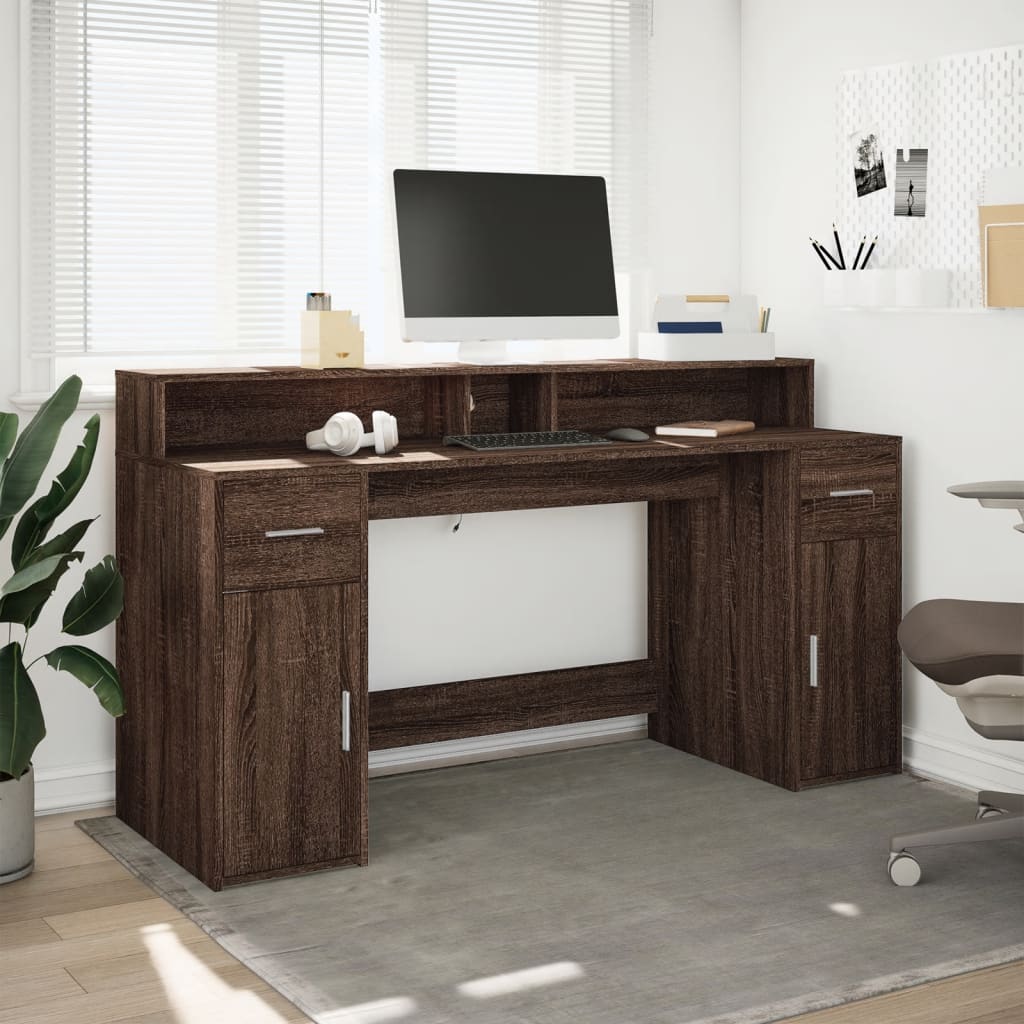 LED desk brown oak look 160x55x91 wood material