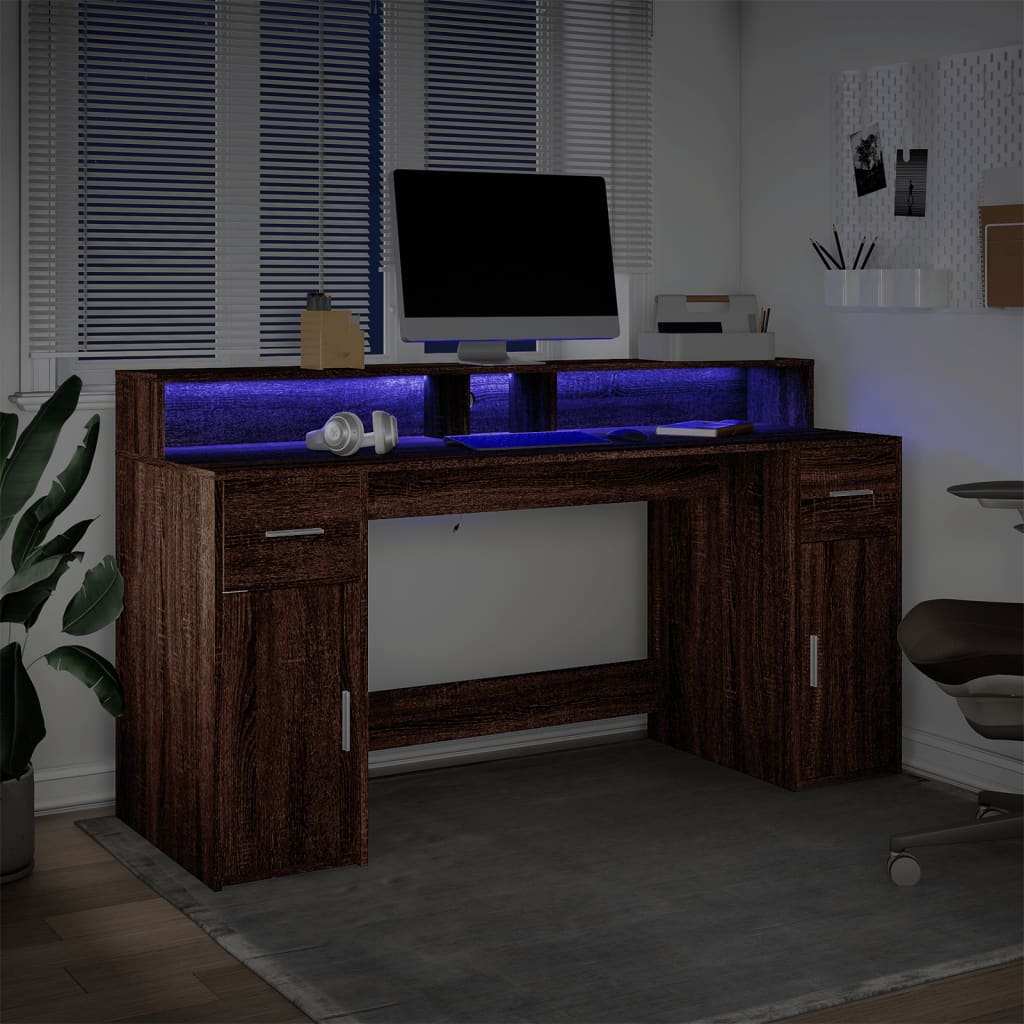 LED desk brown oak look 160x55x91 wood material