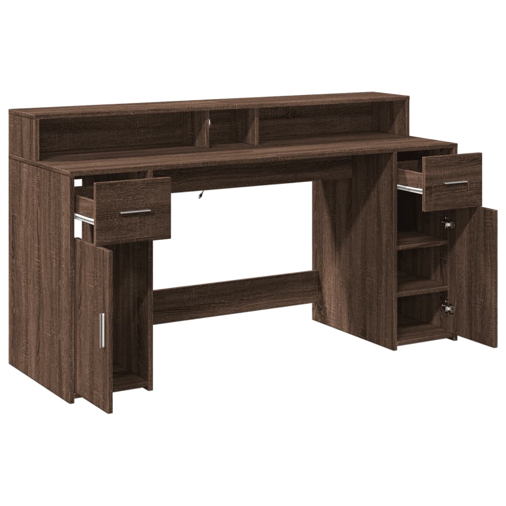LED desk brown oak look 160x55x91 wood material