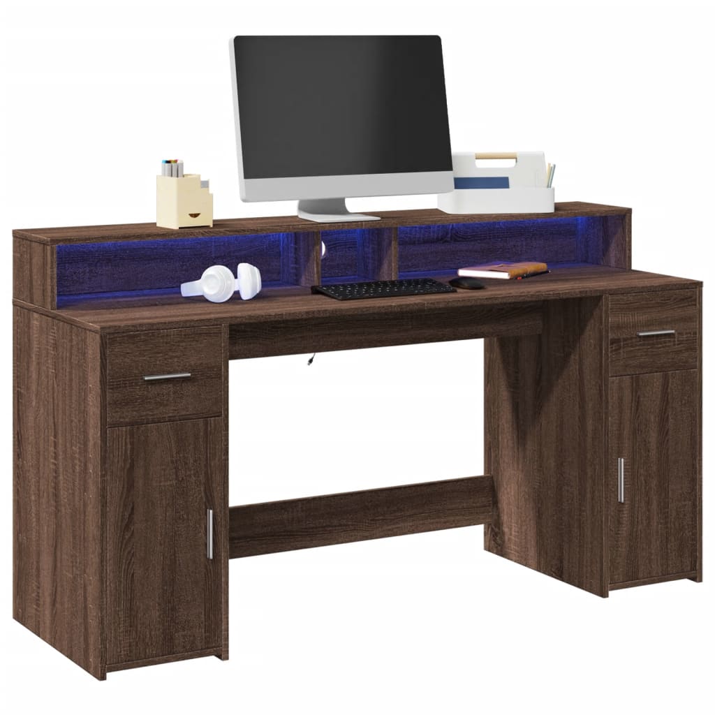 LED desk brown oak look 160x55x91 wood material