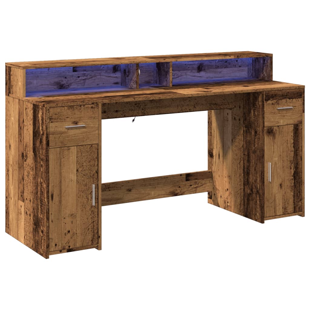 LED desk reclaimed wood look 160x55x91 cm wood-based material