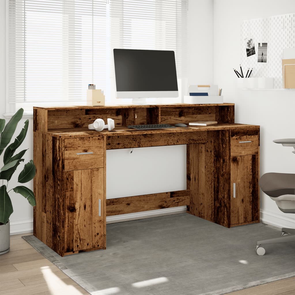 LED desk reclaimed wood look 160x55x91 cm wood-based material