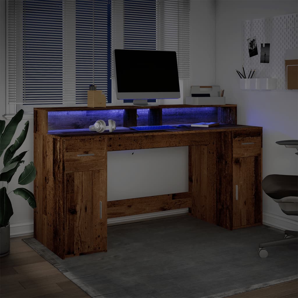 LED desk reclaimed wood look 160x55x91 cm wood-based material