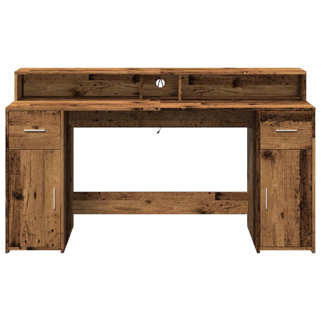 LED desk reclaimed wood look 160x55x91 cm wood-based material