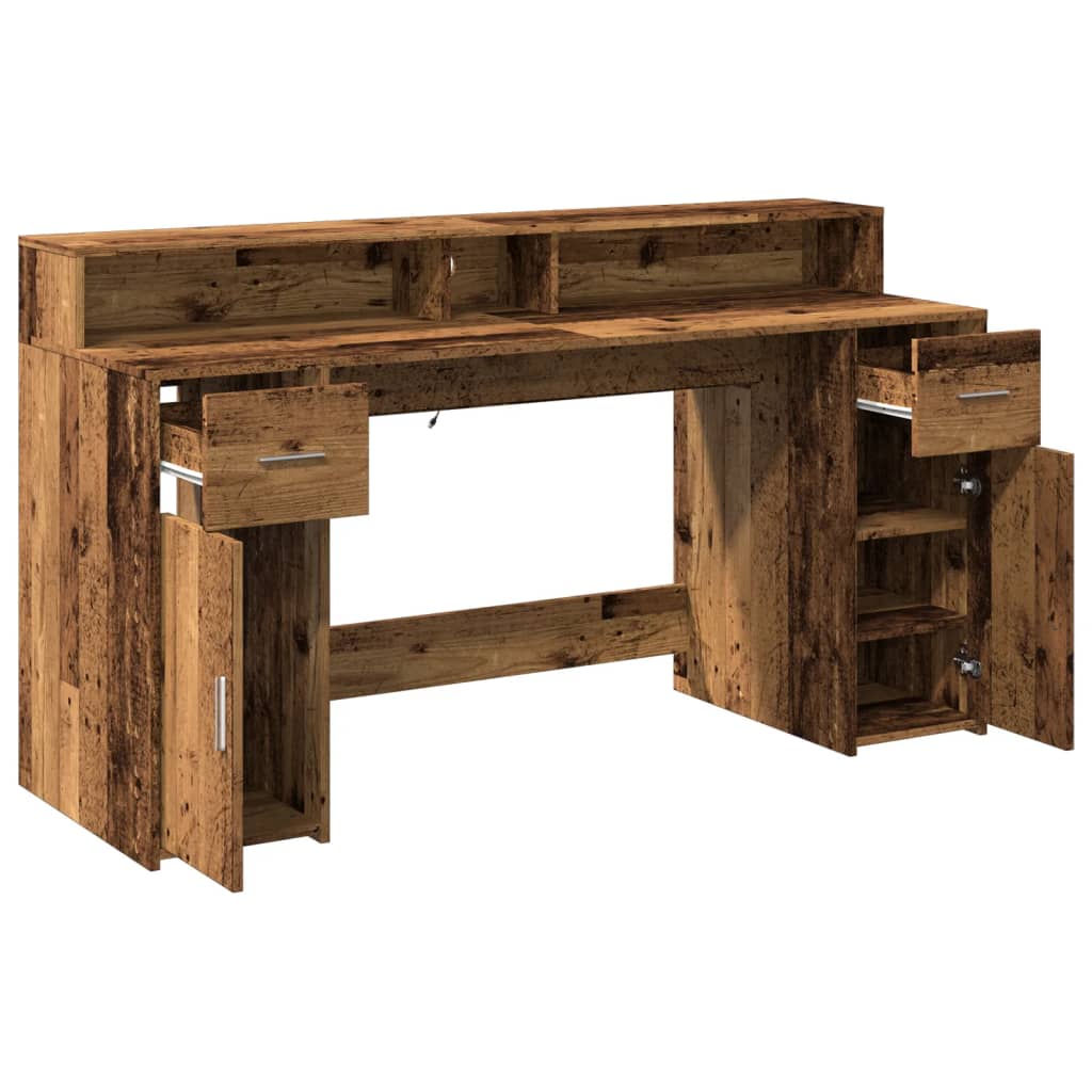 LED desk reclaimed wood look 160x55x91 cm wood-based material
