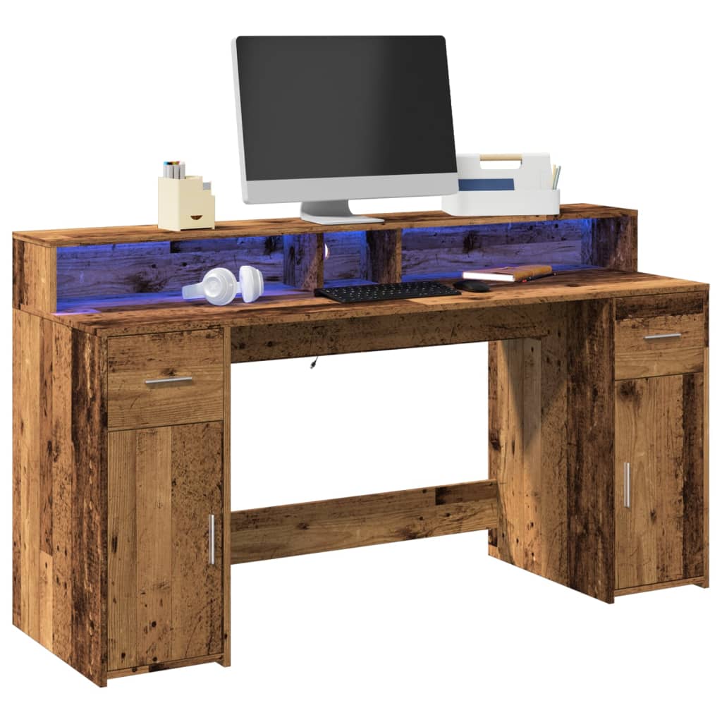 LED desk reclaimed wood look 160x55x91 cm wood-based material