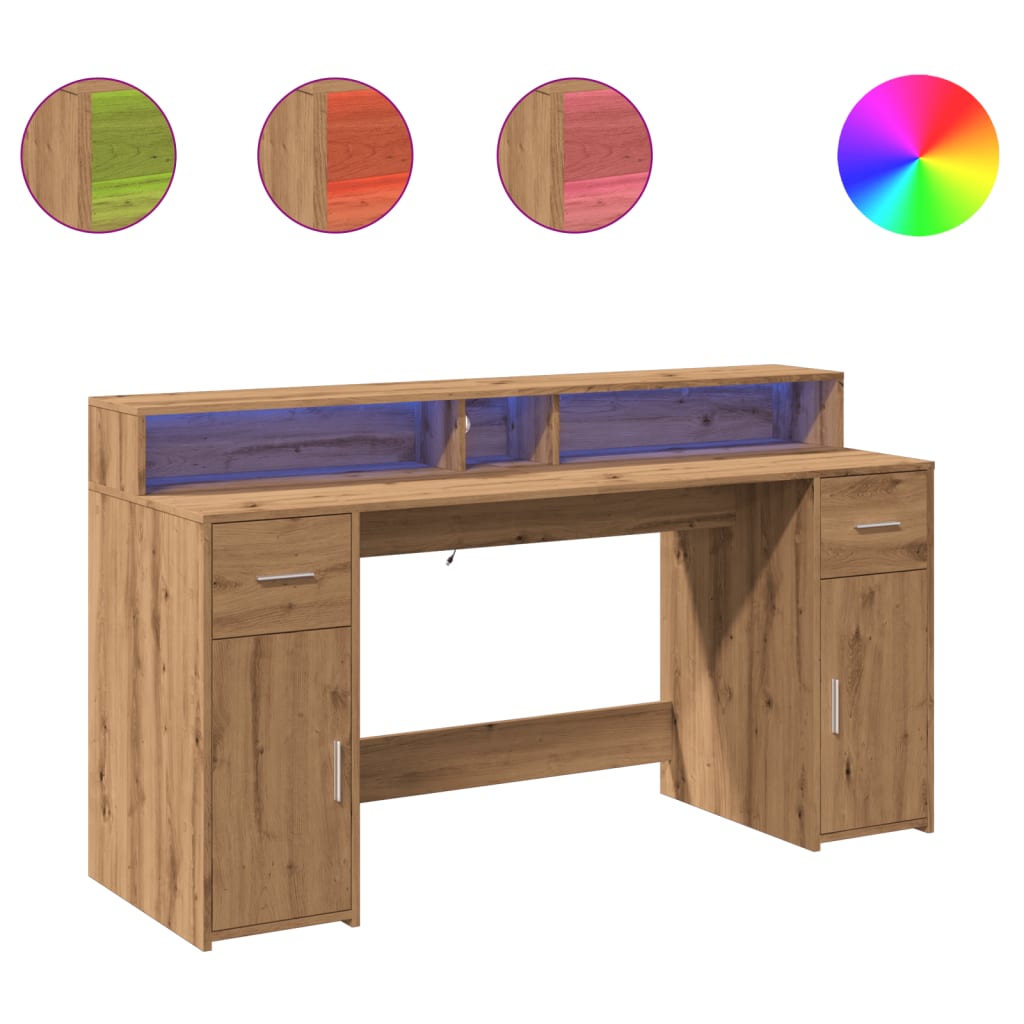 LED desk Artisan oak 160x55x91 wood material