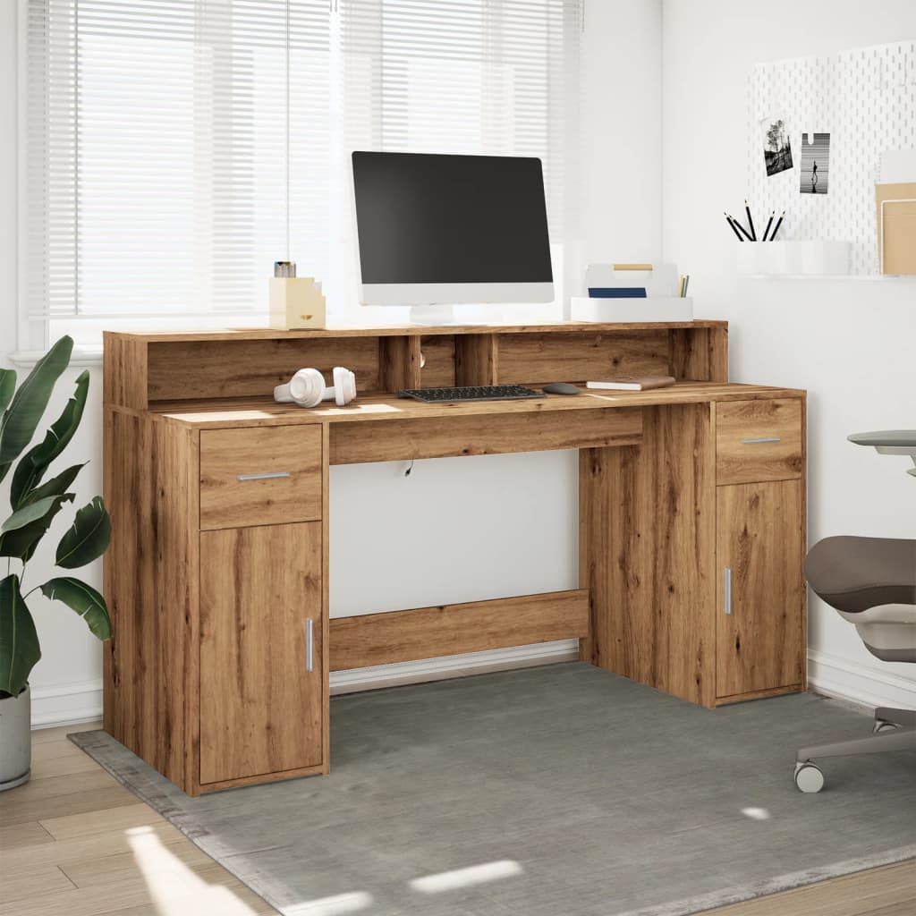 LED desk Artisan oak 160x55x91 wood material