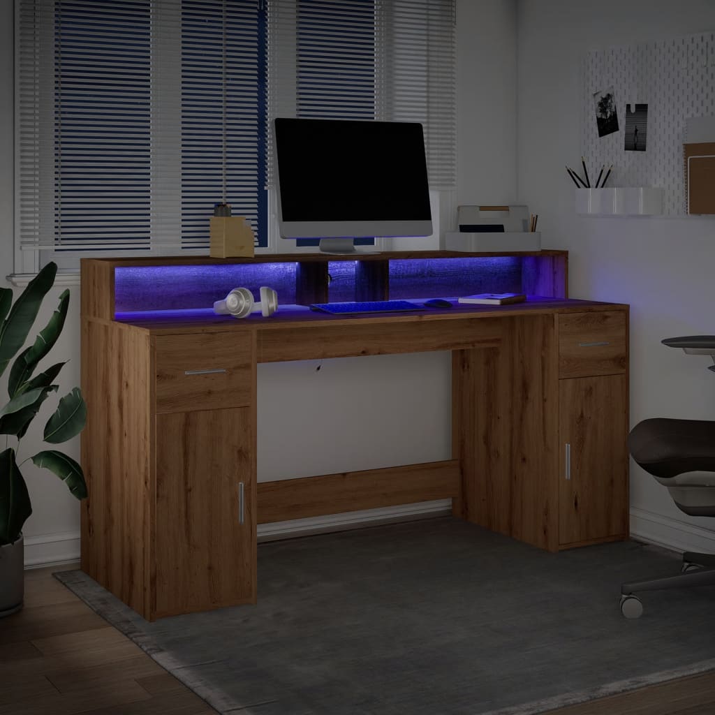 LED desk Artisan oak 160x55x91 wood material