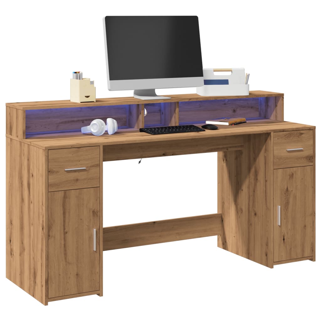 LED desk Artisan oak 160x55x91 wood material