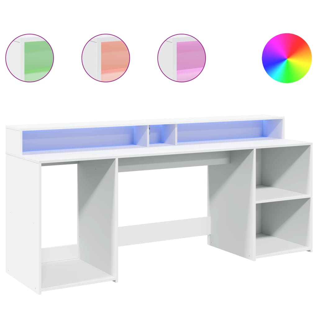 LED desk white 200x55x91 cm wood-based material