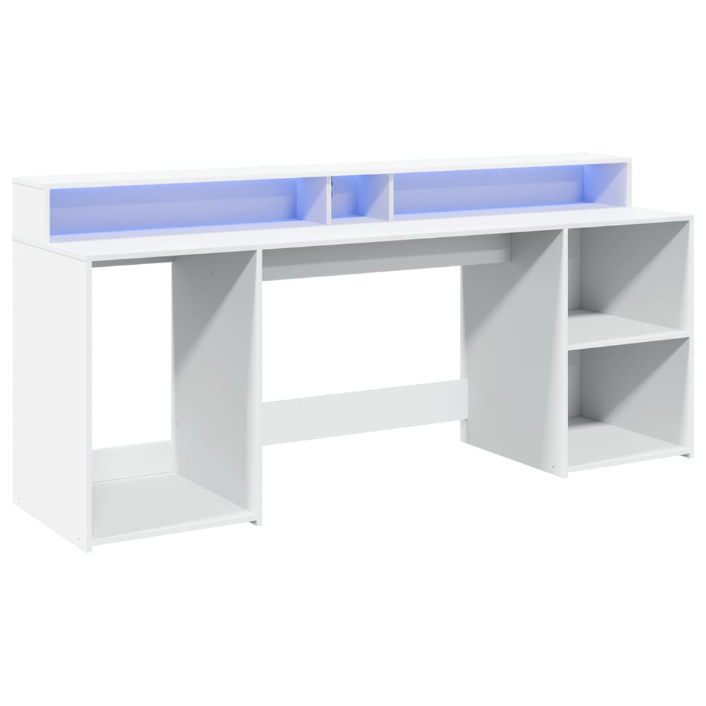 LED desk white 200x55x91 cm wood-based material