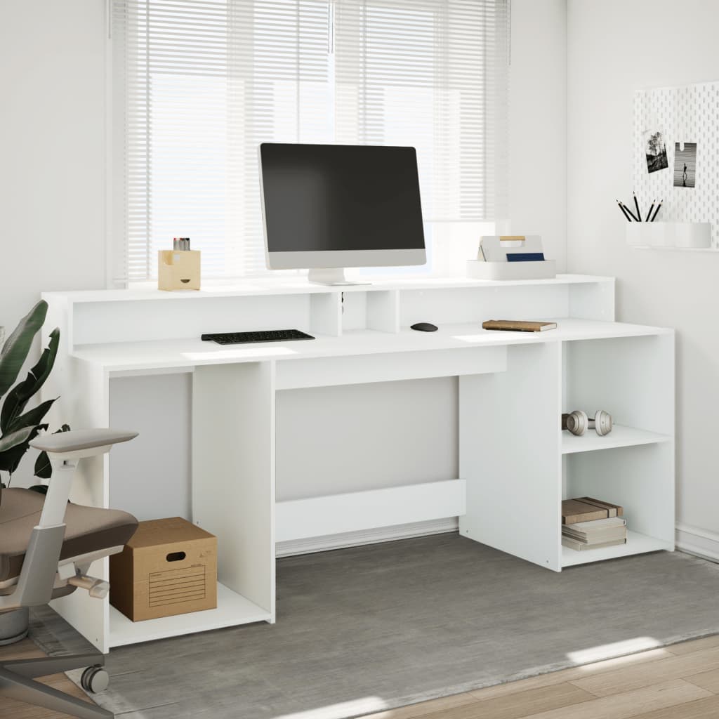 LED desk white 200x55x91 cm wood-based material