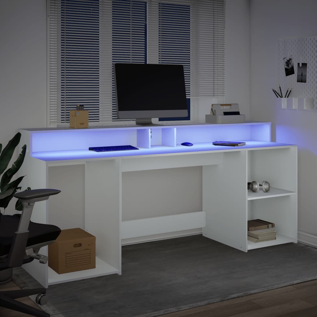 LED desk white 200x55x91 cm wood-based material