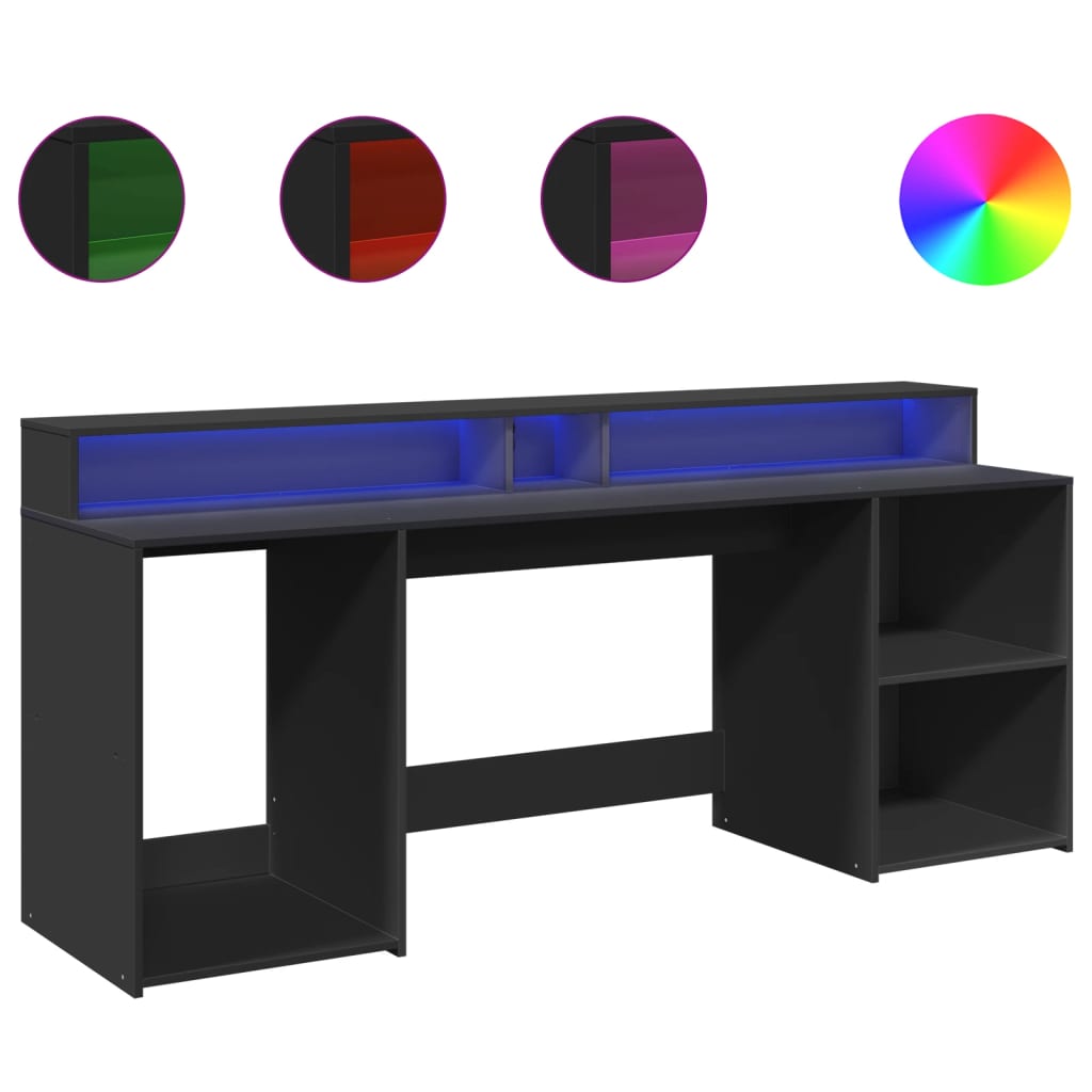LED desk black 200x55x91 cm wood-based material