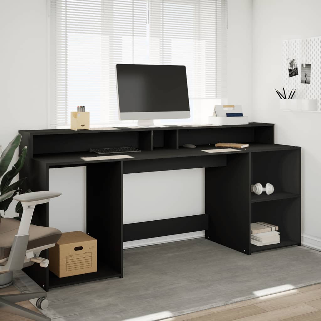 LED desk black 200x55x91 cm wood-based material