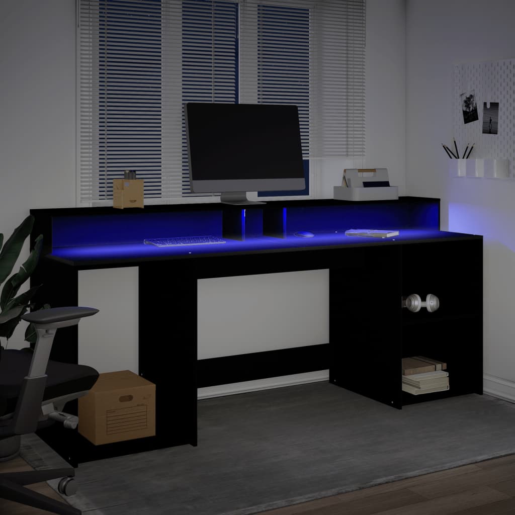 LED desk black 200x55x91 cm wood-based material