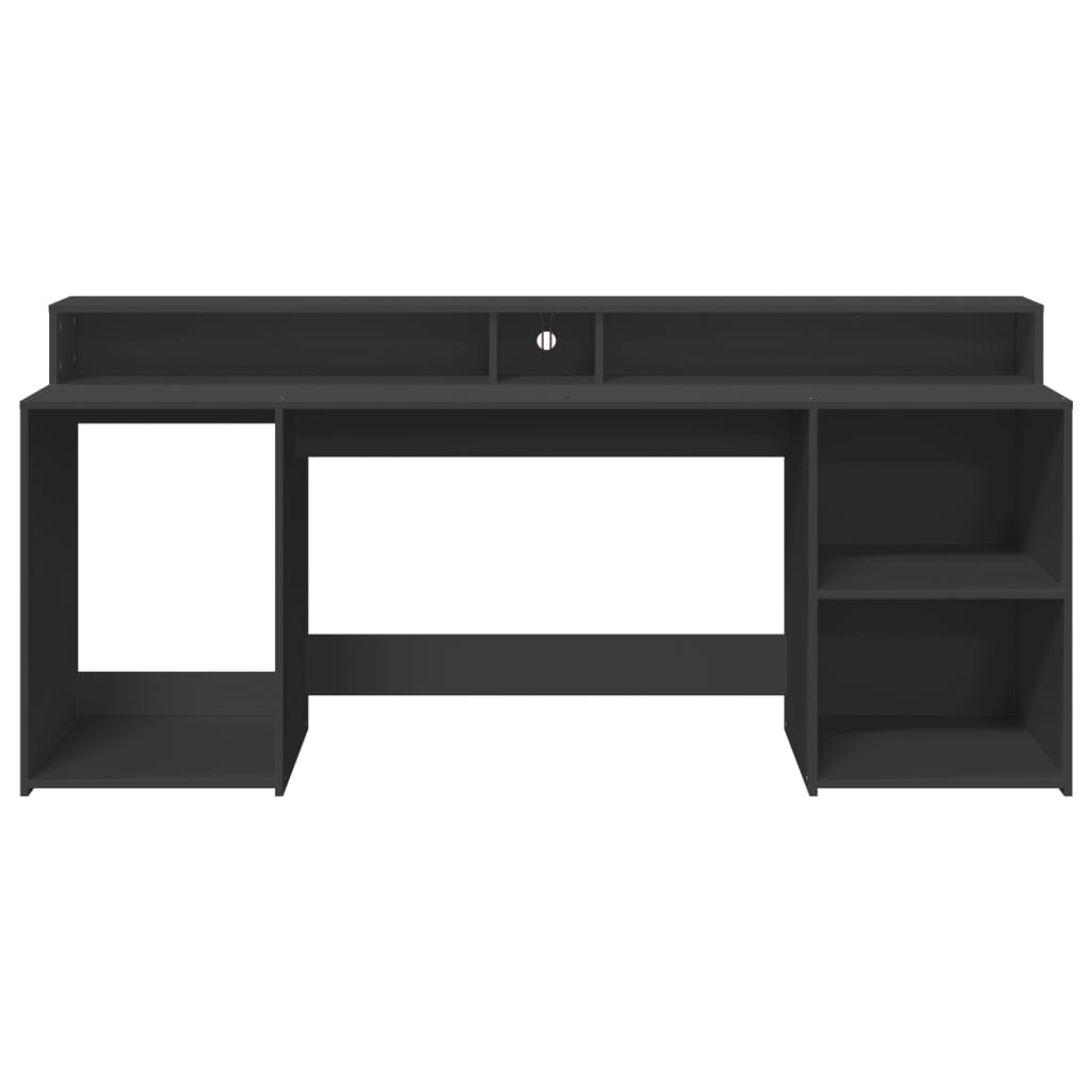 LED desk black 200x55x91 cm wood-based material