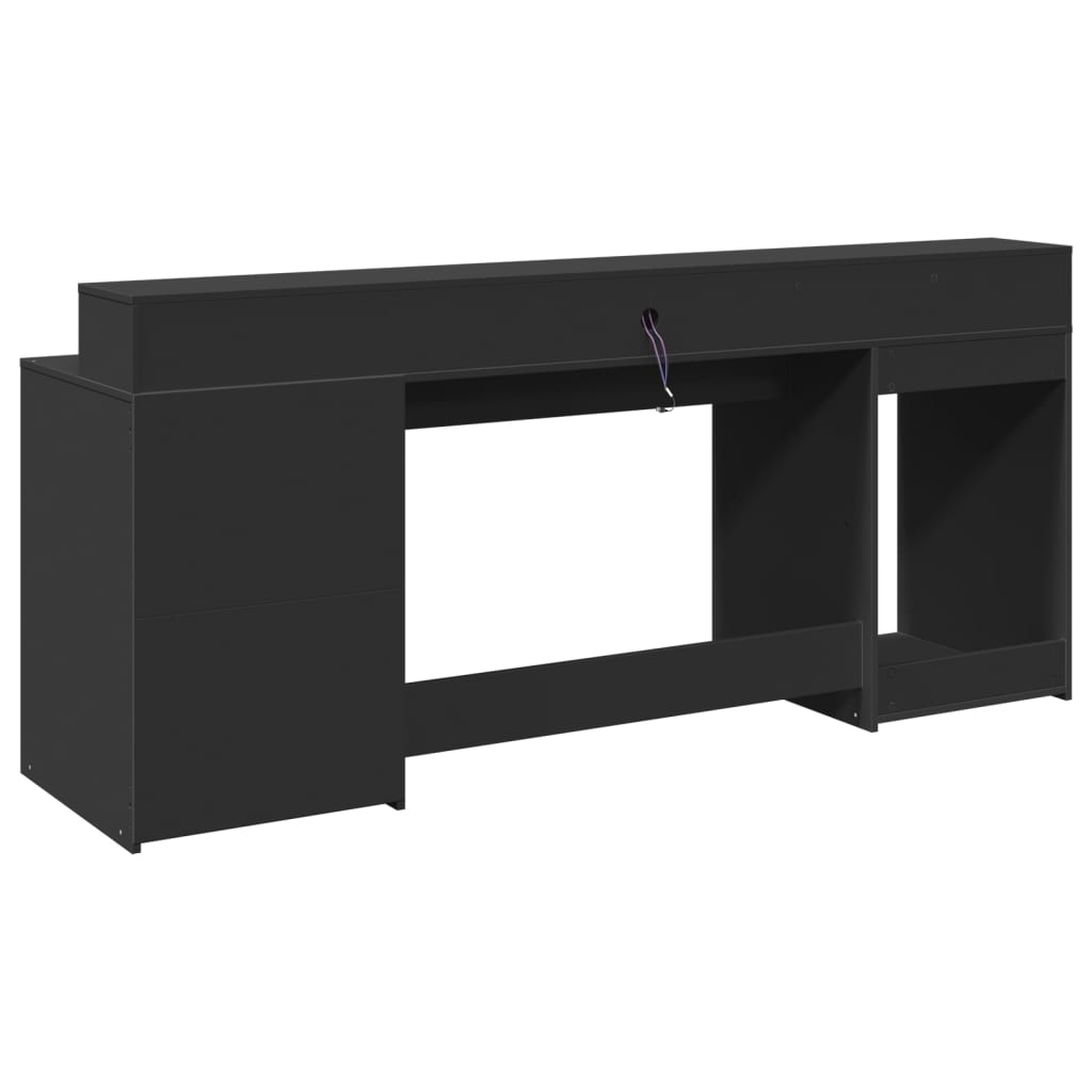 LED desk black 200x55x91 cm wood-based material