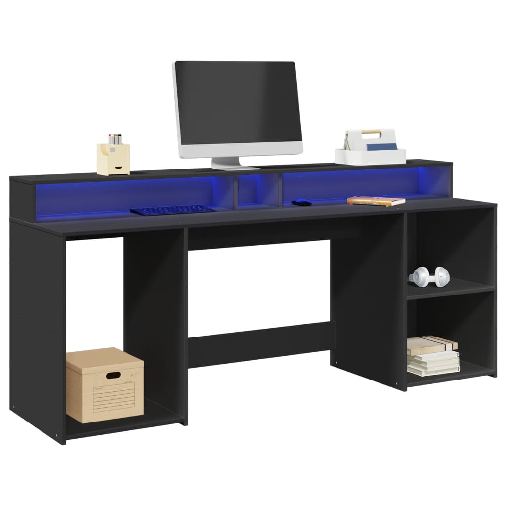 LED desk black 200x55x91 cm wood-based material