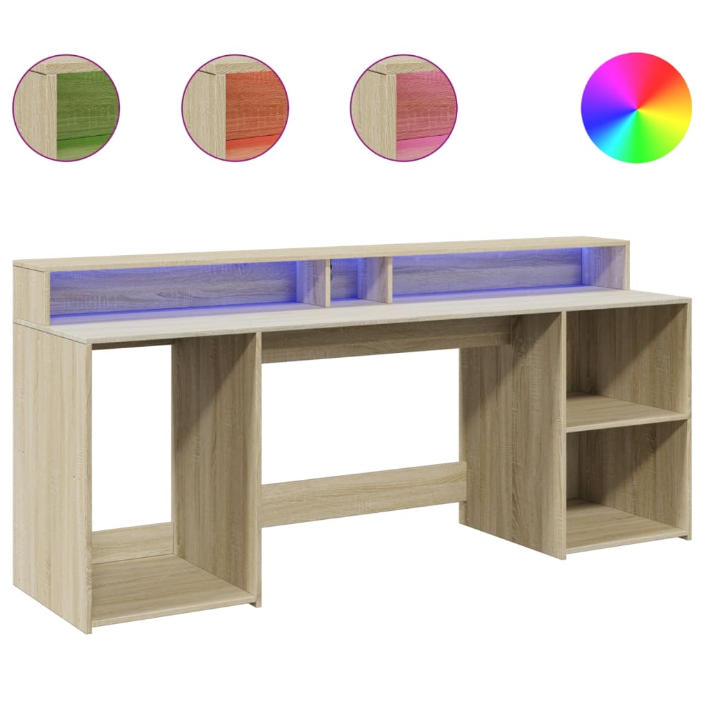 LED desk Sonoma oak 200x55x91 cm wood-based material