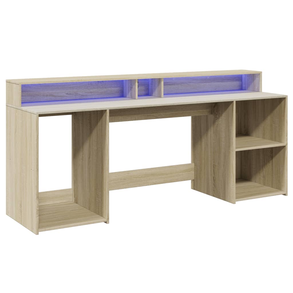 LED desk Sonoma oak 200x55x91 cm wood-based material