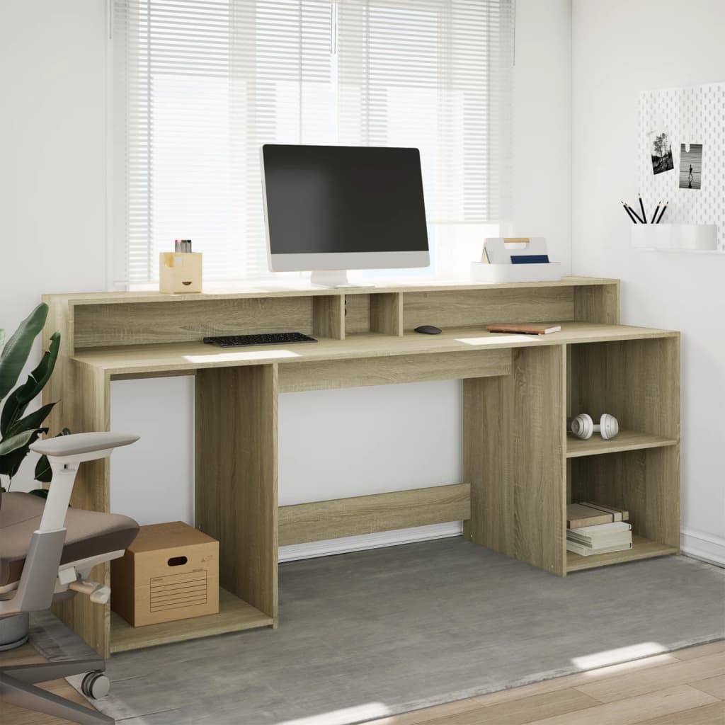 LED desk Sonoma oak 200x55x91 cm wood-based material