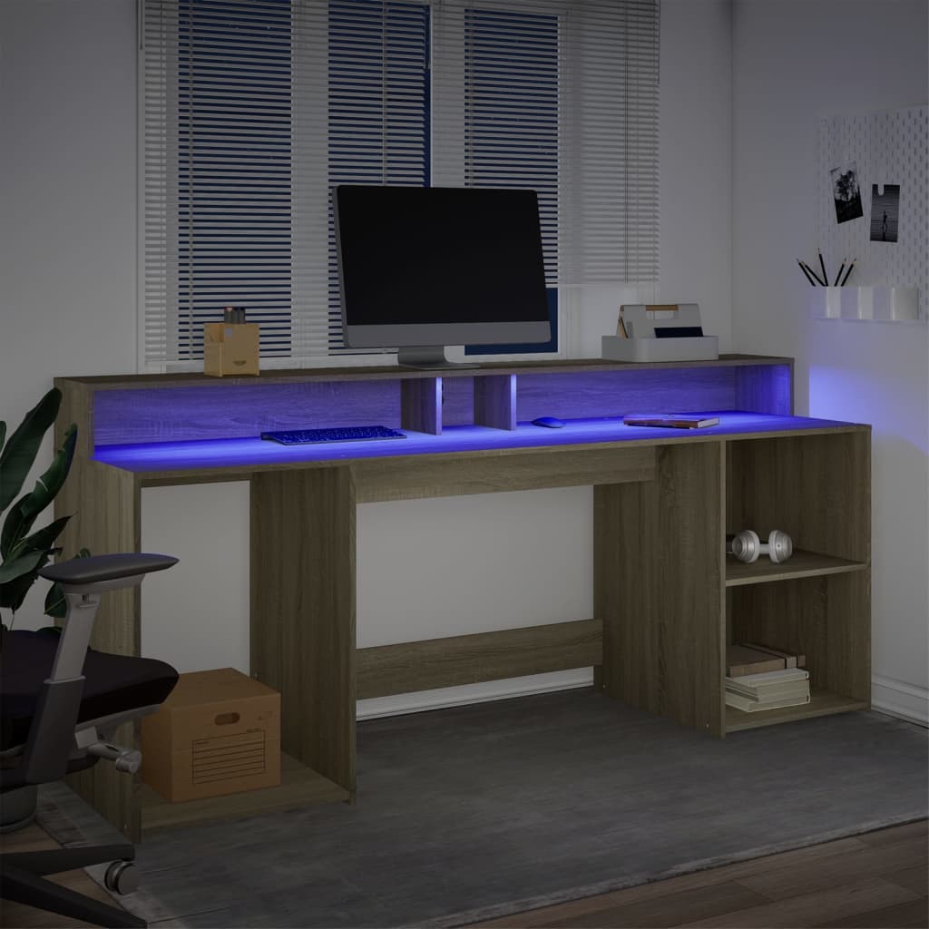 LED desk Sonoma oak 200x55x91 cm wood-based material