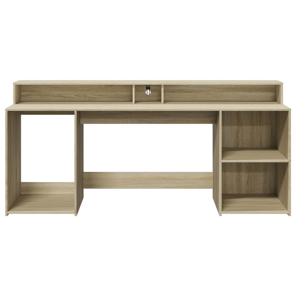 LED desk Sonoma oak 200x55x91 cm wood-based material