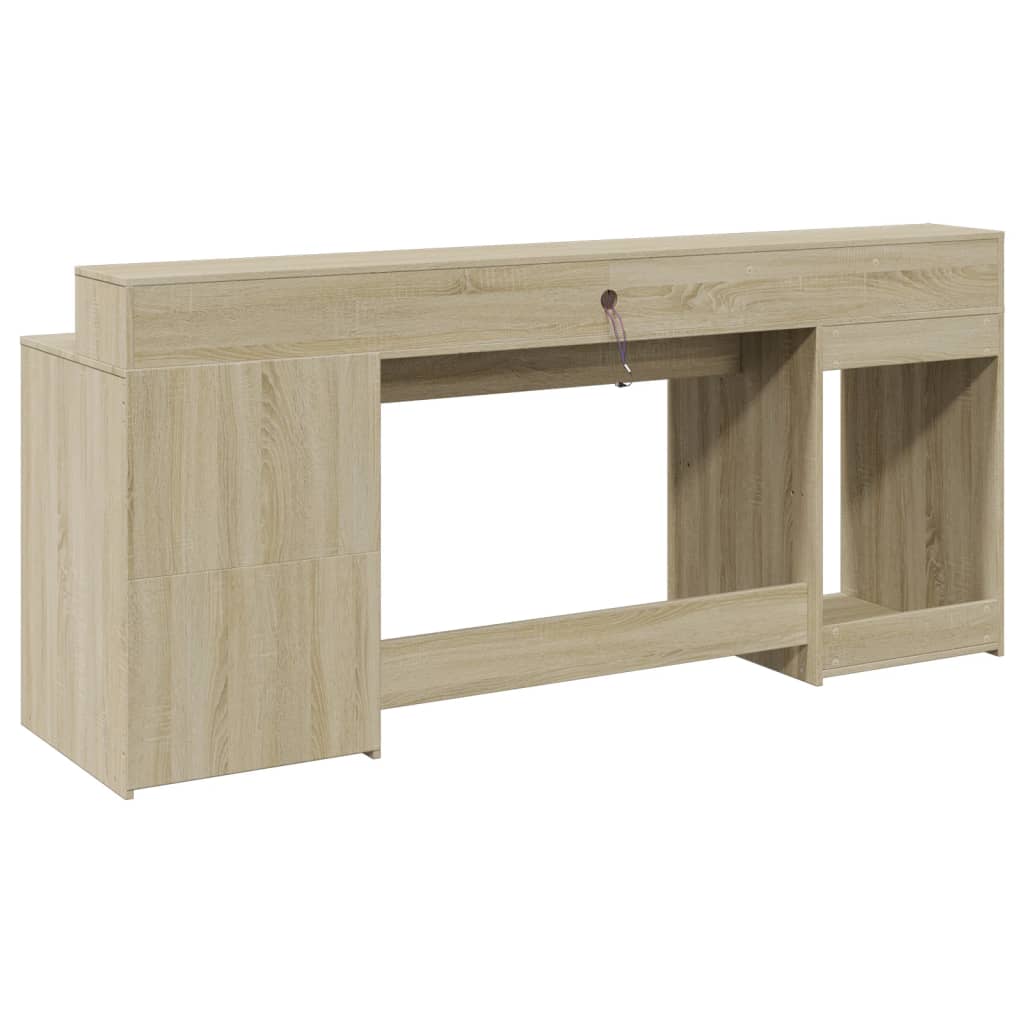 LED desk Sonoma oak 200x55x91 cm wood-based material