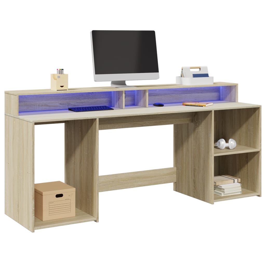 LED desk Sonoma oak 200x55x91 cm wood-based material