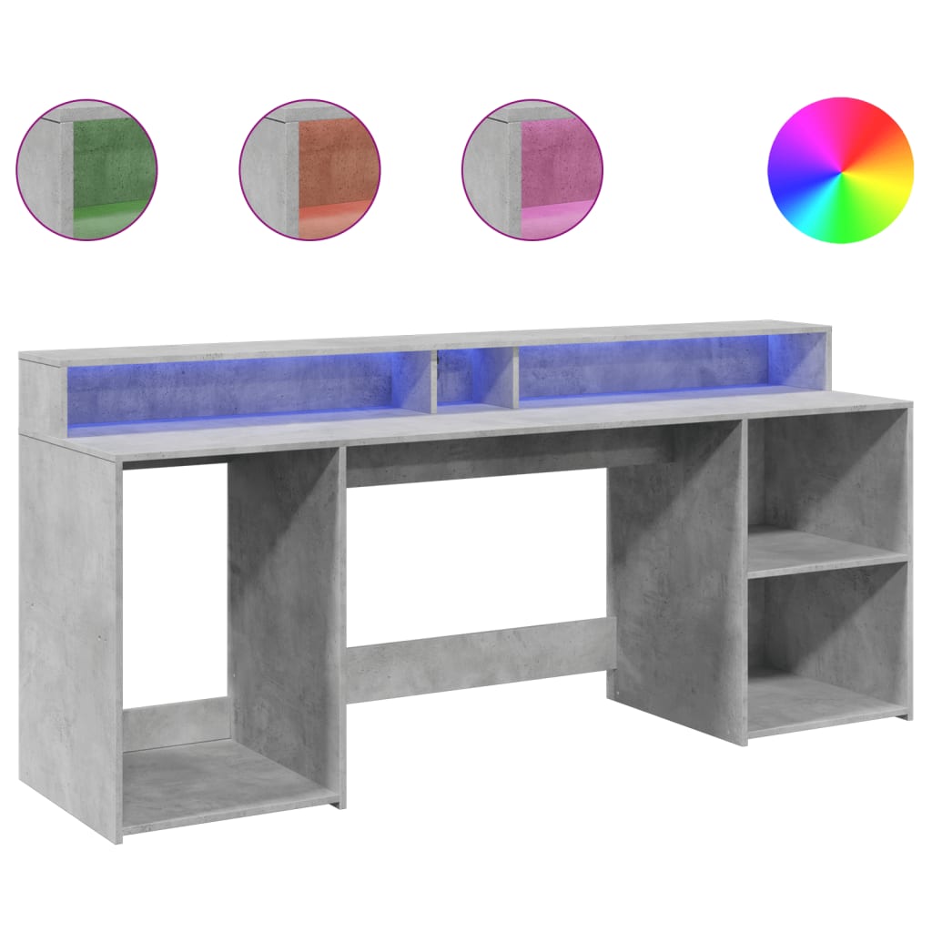 LED desk concrete grey 200x55x91 cm wood-based material