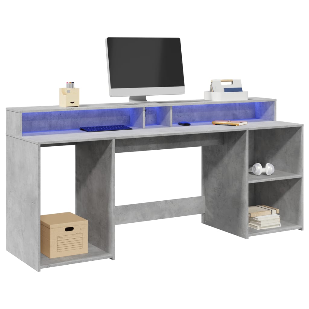 LED desk concrete grey 200x55x91 cm wood-based material