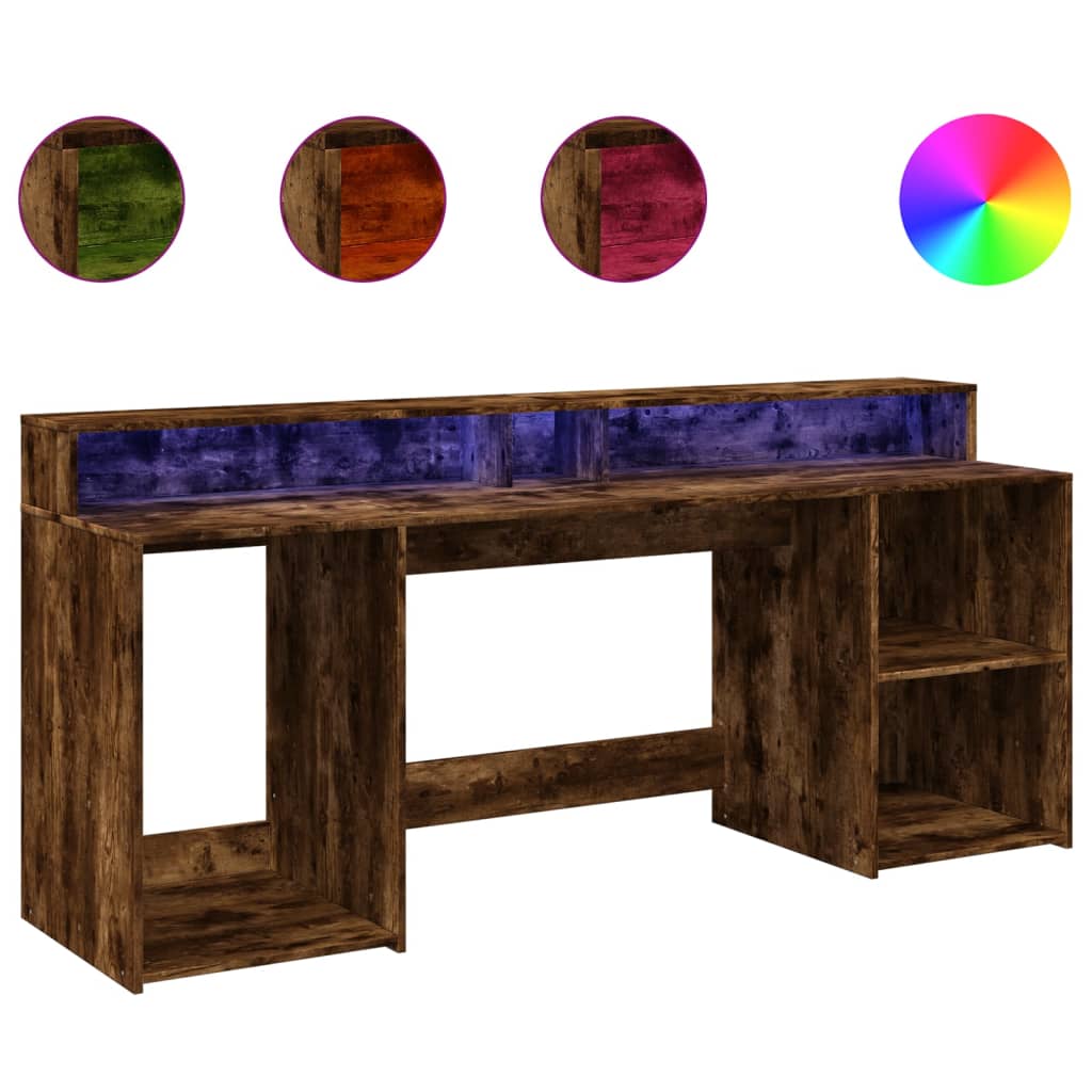 LED desk smoked oak 200x55x91 cm wood material
