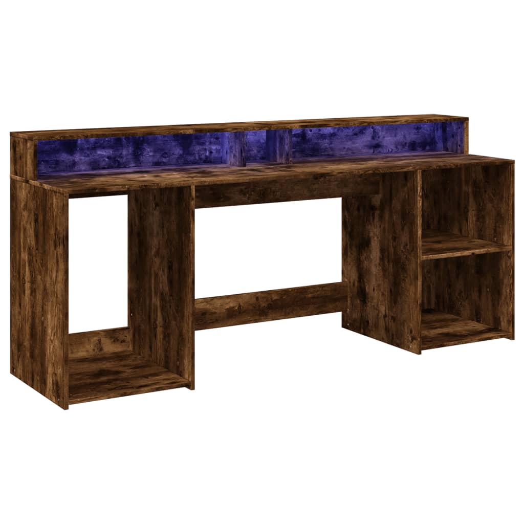 LED desk smoked oak 200x55x91 cm wood material