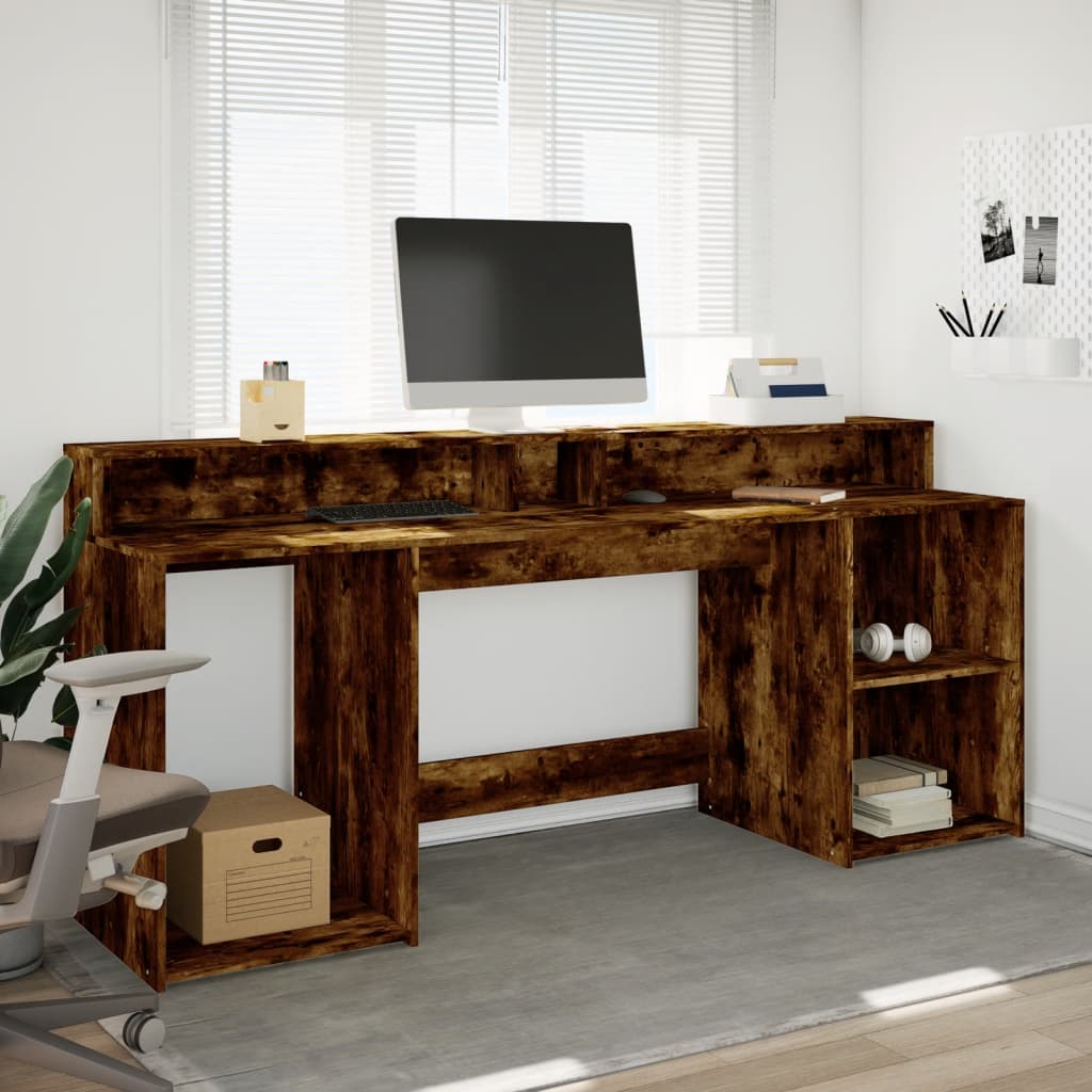 LED desk smoked oak 200x55x91 cm wood material