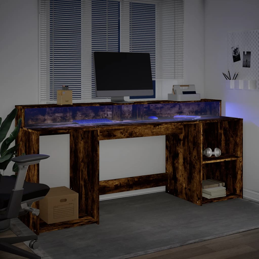 LED desk smoked oak 200x55x91 cm wood material