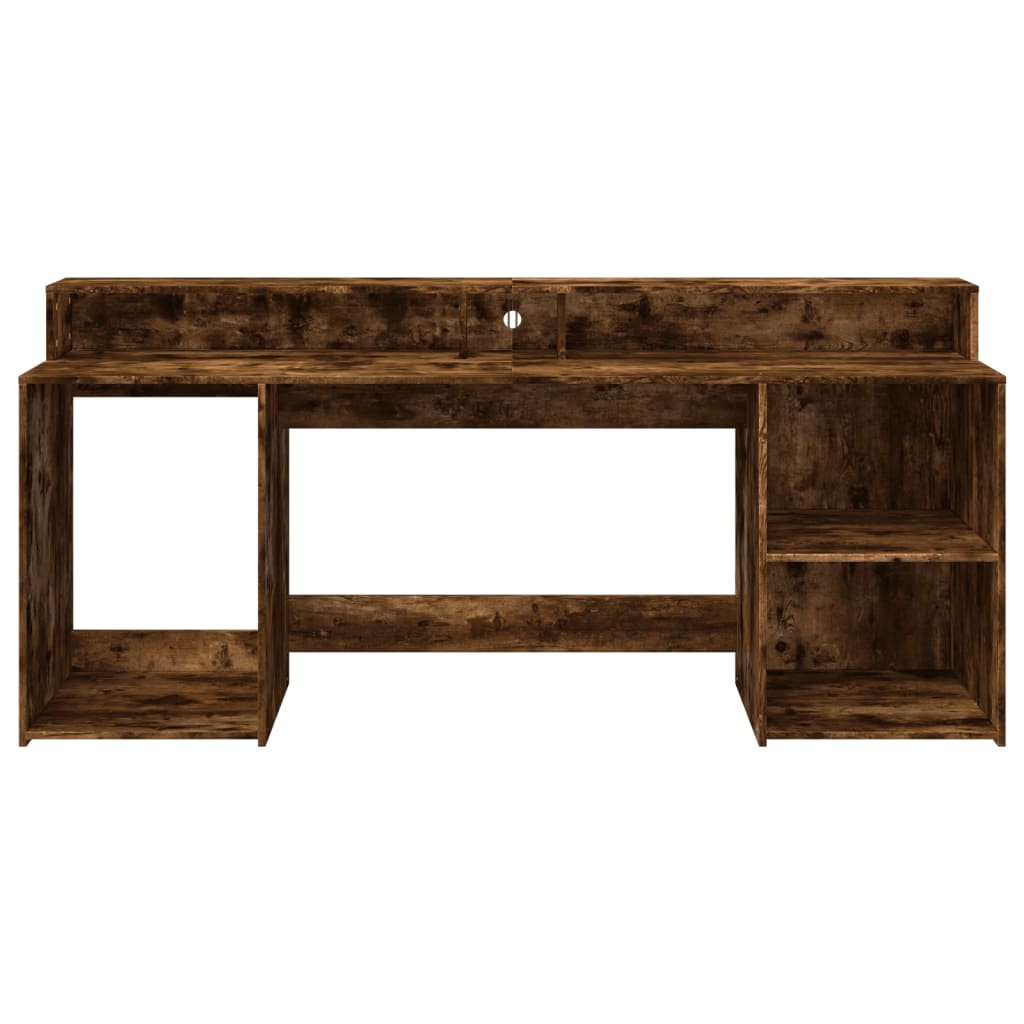 LED desk smoked oak 200x55x91 cm wood material