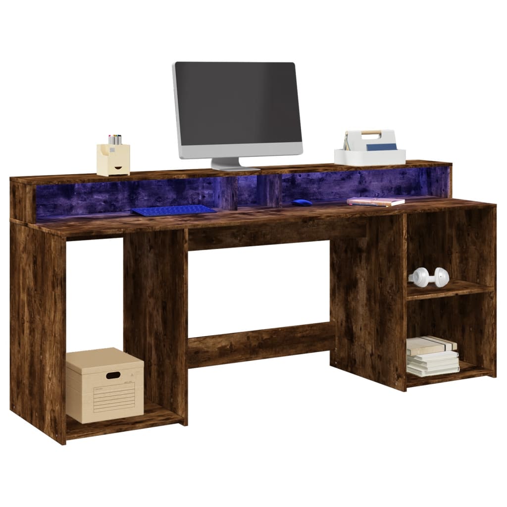 LED desk smoked oak 200x55x91 cm wood material