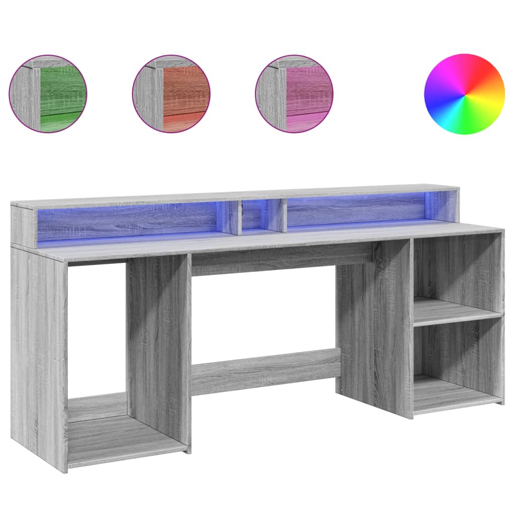 LED desk gray Sonoma 200x55x91 cm wood-based material