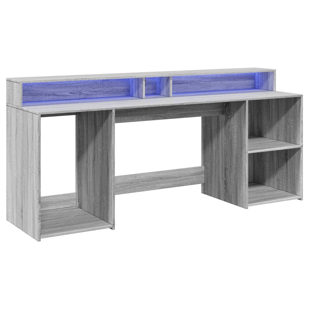 LED desk gray Sonoma 200x55x91 cm wood-based material