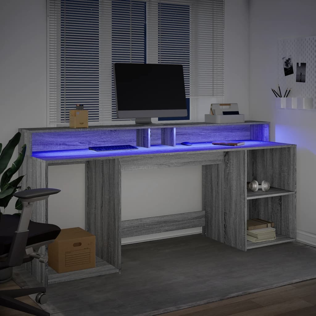 LED desk gray Sonoma 200x55x91 cm wood-based material