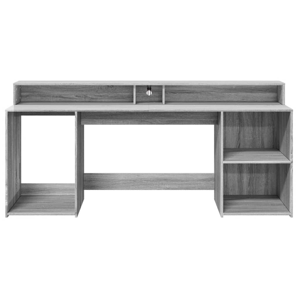LED desk gray Sonoma 200x55x91 cm wood-based material