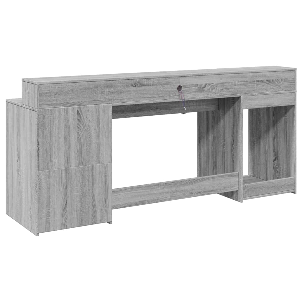 LED desk gray Sonoma 200x55x91 cm wood-based material
