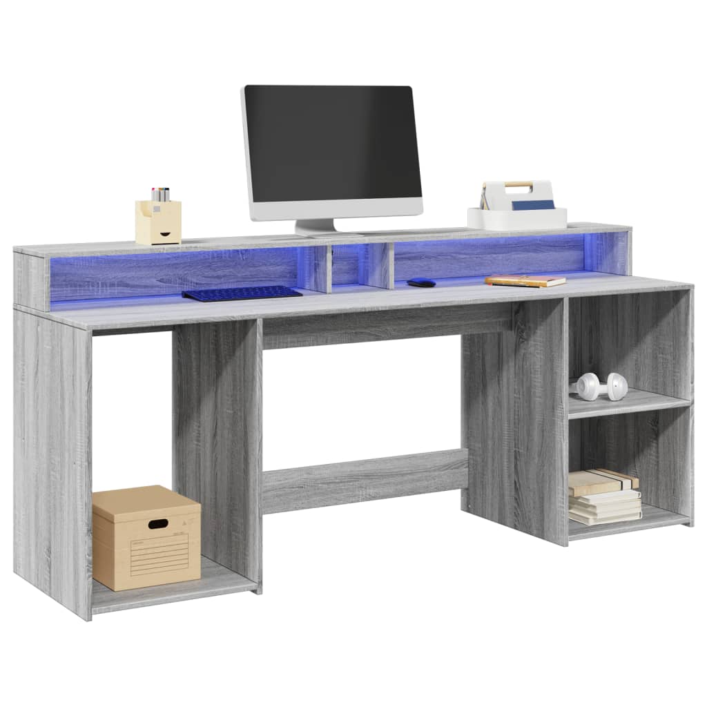 LED desk gray Sonoma 200x55x91 cm wood-based material