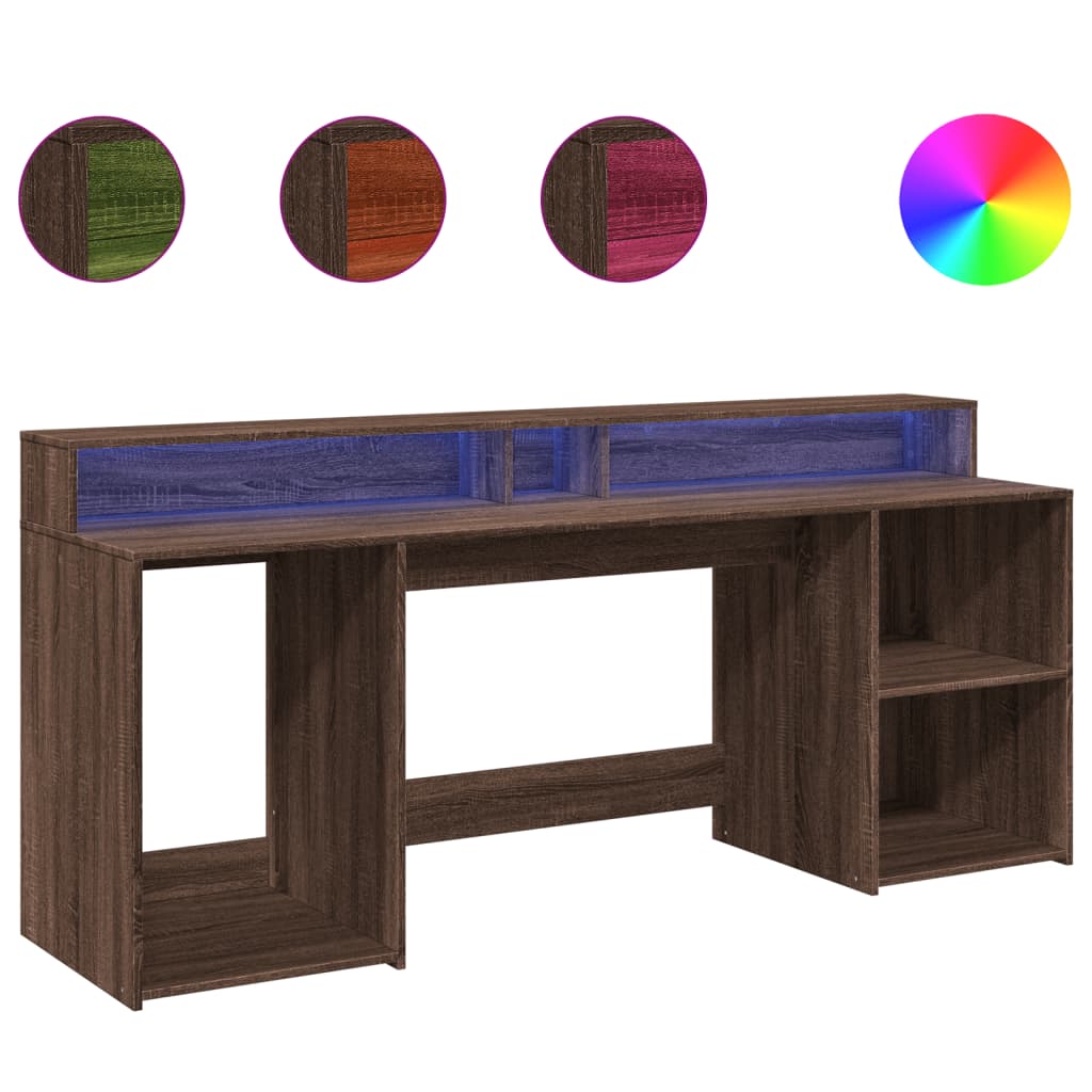 LED desk brown oak look 200x55x91 wood material