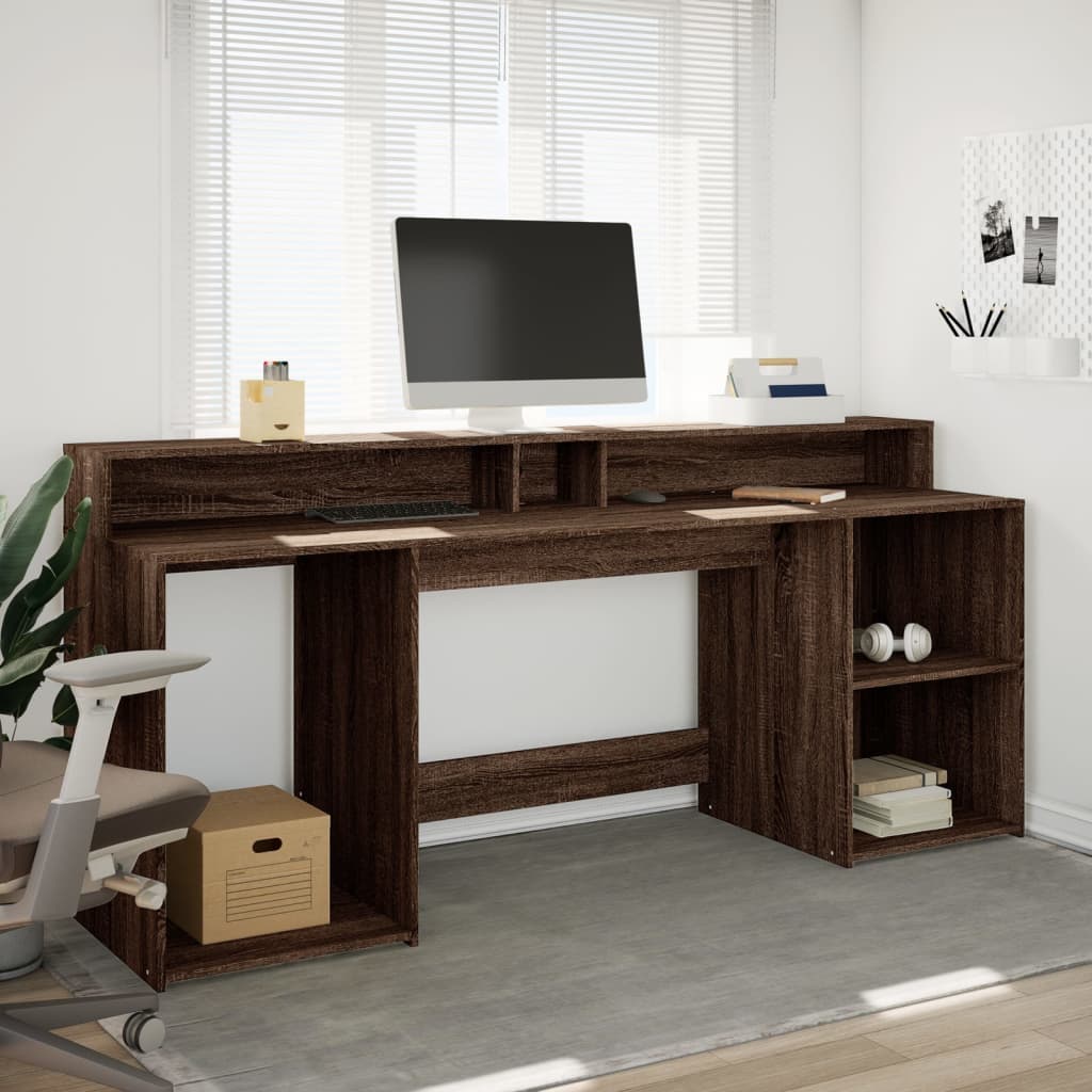LED desk brown oak look 200x55x91 wood material