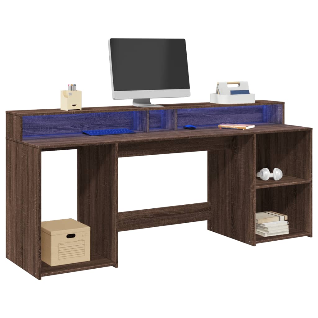 LED desk brown oak look 200x55x91 wood material