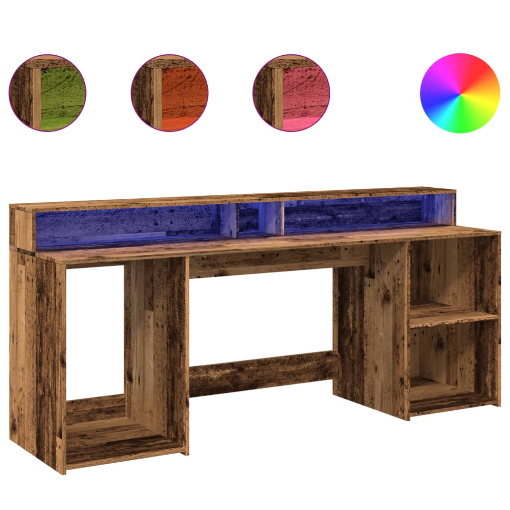 LED desk reclaimed wood look 200x55x91 cm wood-based material