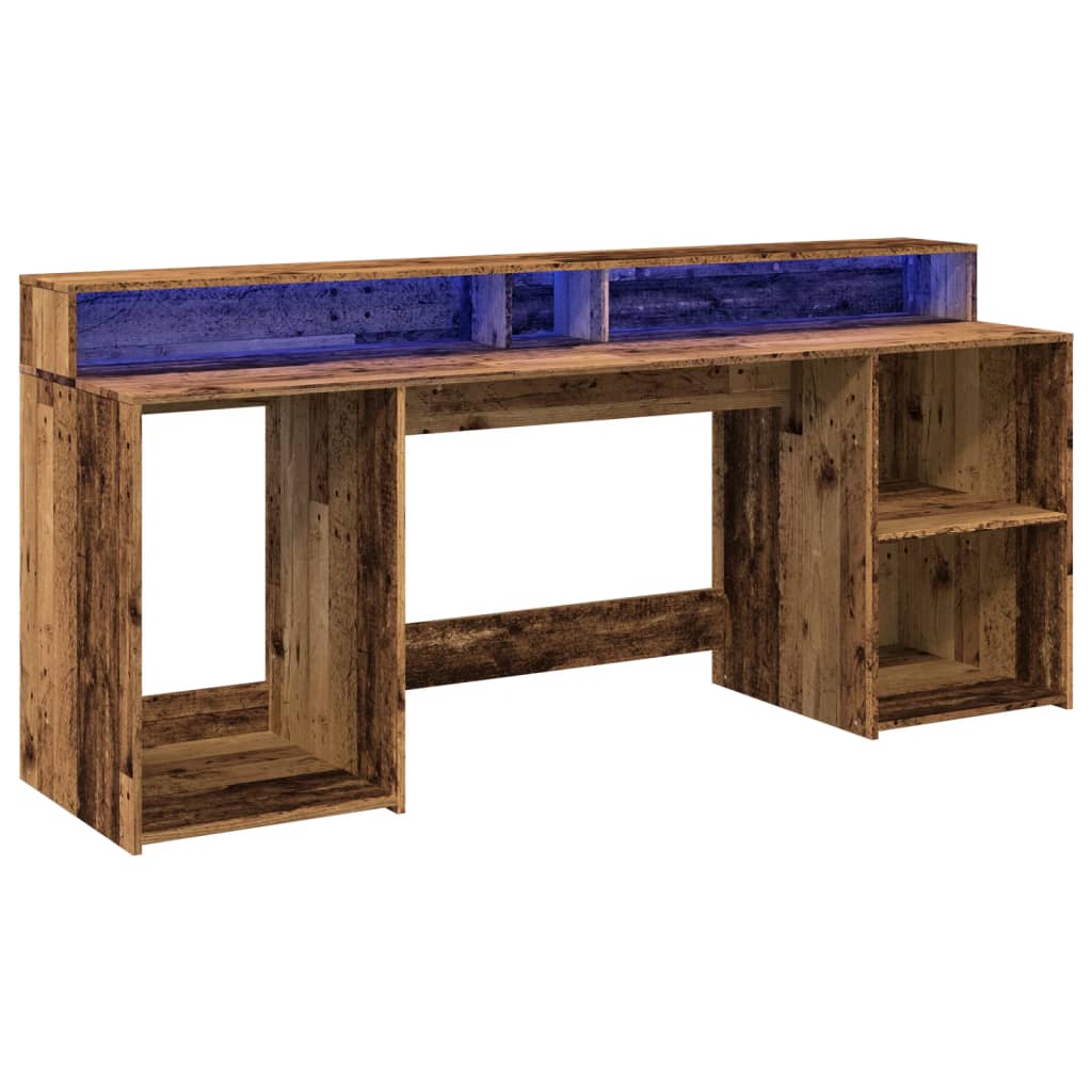 LED desk reclaimed wood look 200x55x91 cm wood-based material